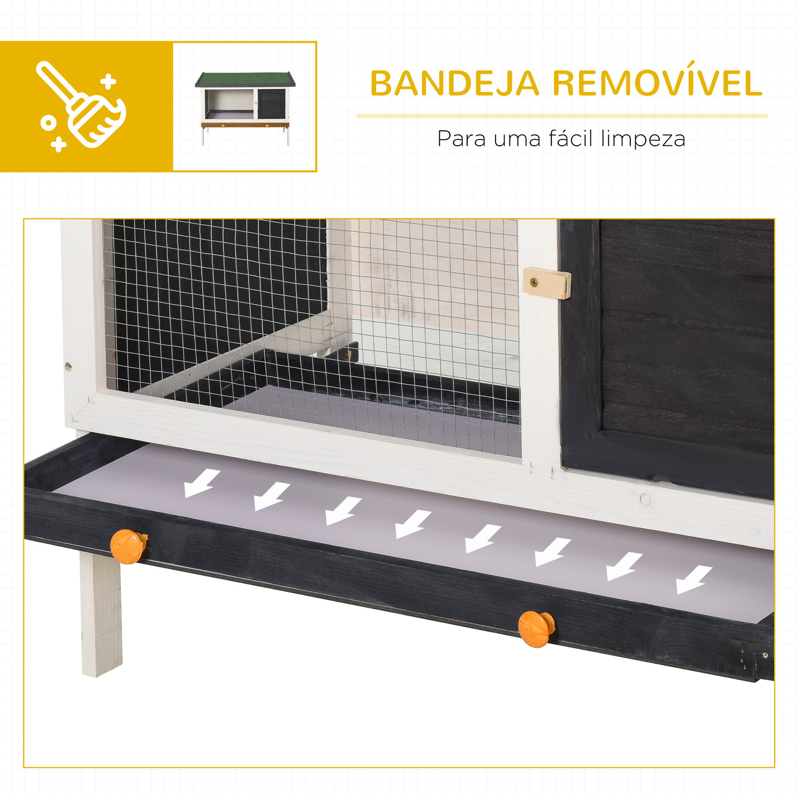 Coelheira de Madeira Gaiola Elevada para Coelhos Cobaias e Animais Pequenos com Teto Asfáltico Bandeja Removível e Porta com Tra