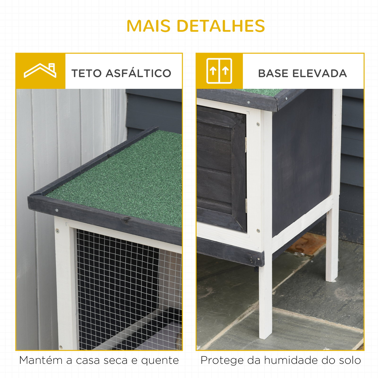 Coelheira de Madeira Gaiola Elevada para Coelhos Cobaias e Animais Pequenos com Teto Asfáltico Bandeja Removível e Porta com Tra