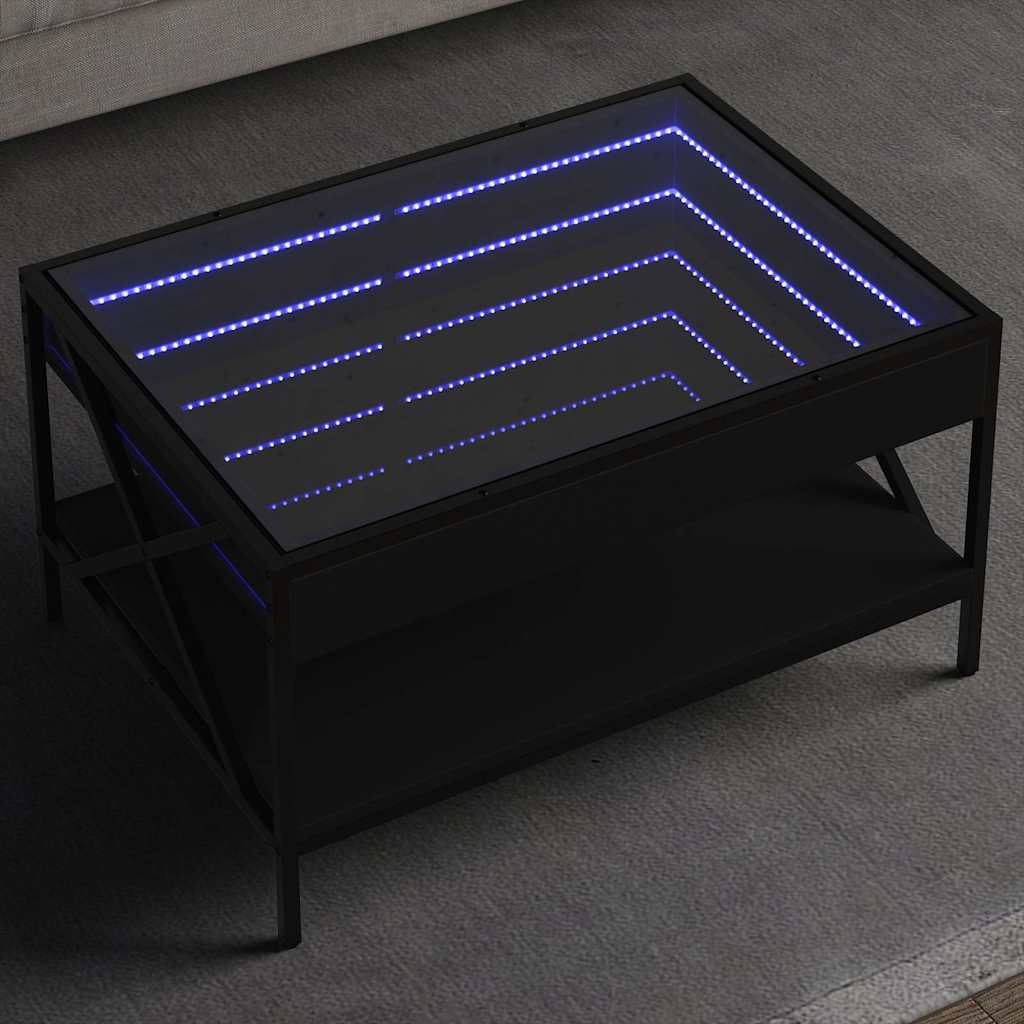 Mesa de centro luzes LED infinity 70x50x38 cm preto
