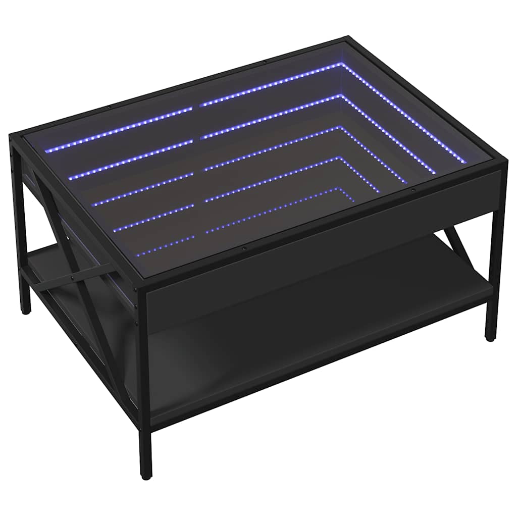 Mesa de centro luzes LED infinity 70x50x38 cm preto
