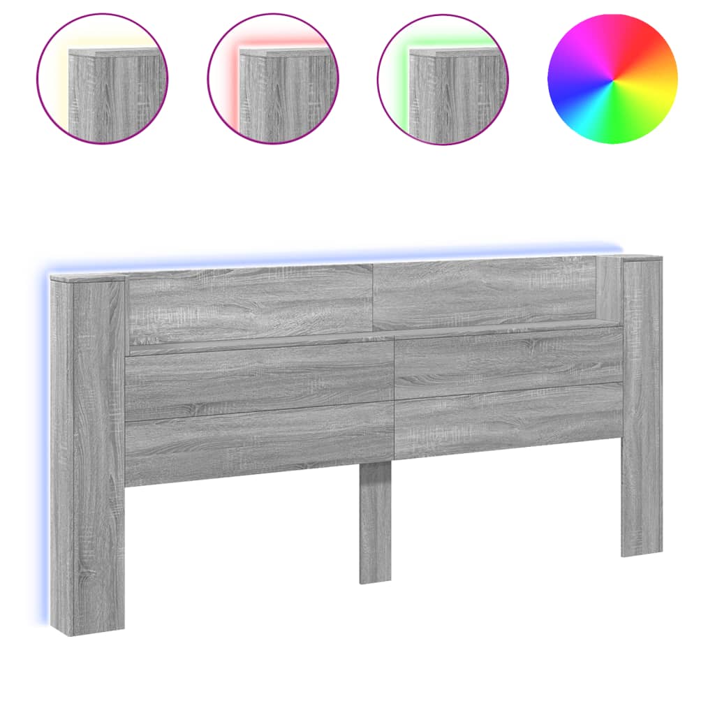 Armário de cabeceira c/ luzes LED 220x16,5x103,5cm cinza sonoma