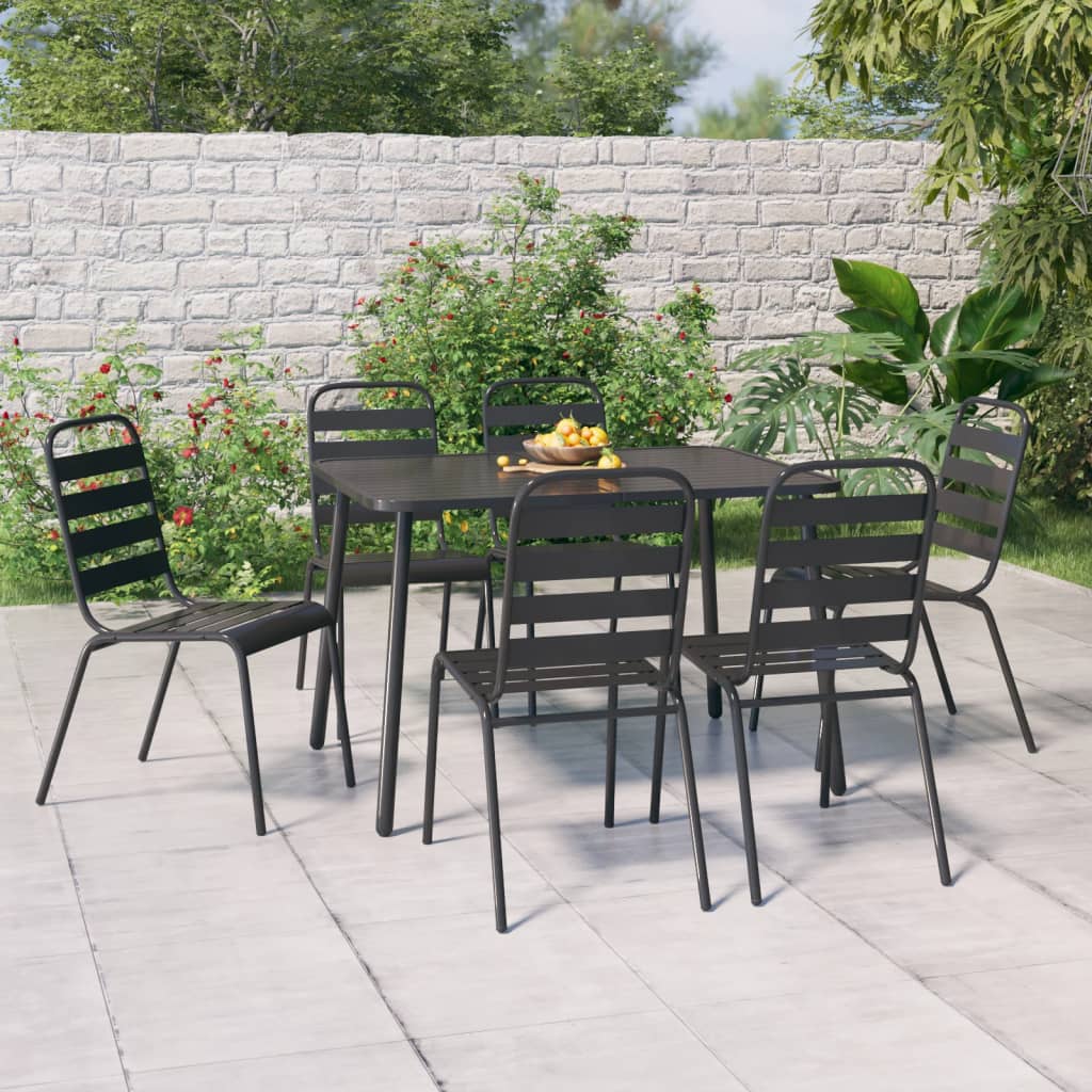 7 Pcs conjunto de jantar para jardim aço antracite