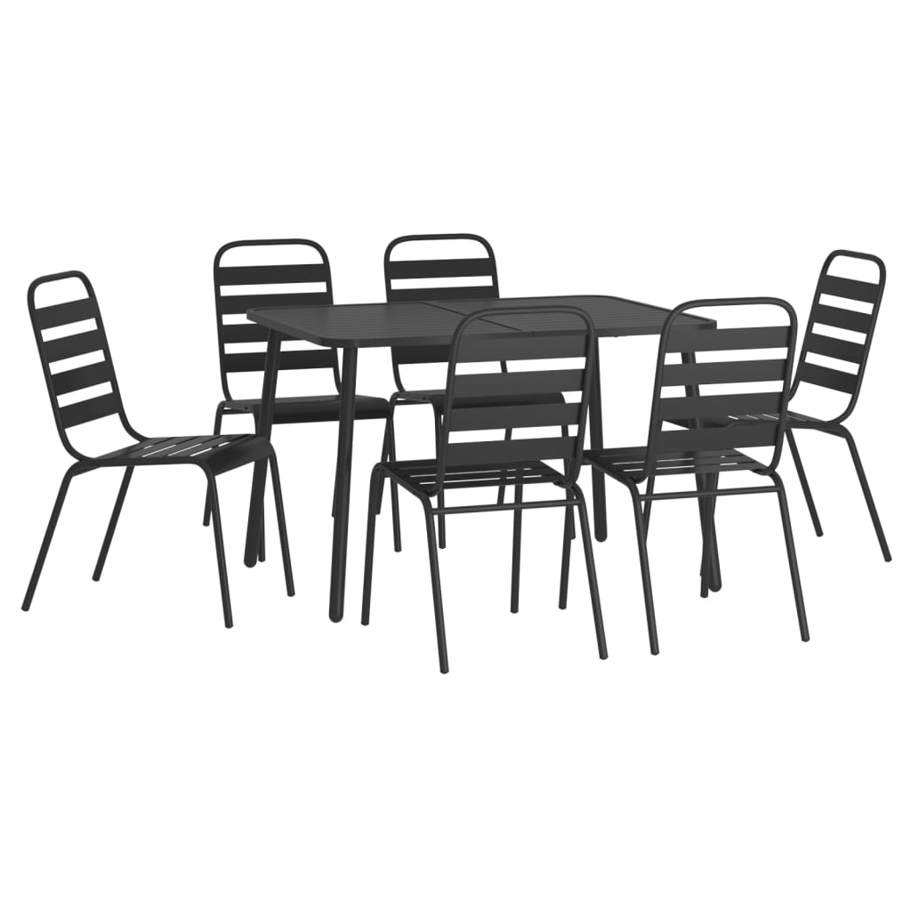 7 Pcs conjunto de jantar para jardim aço antracite