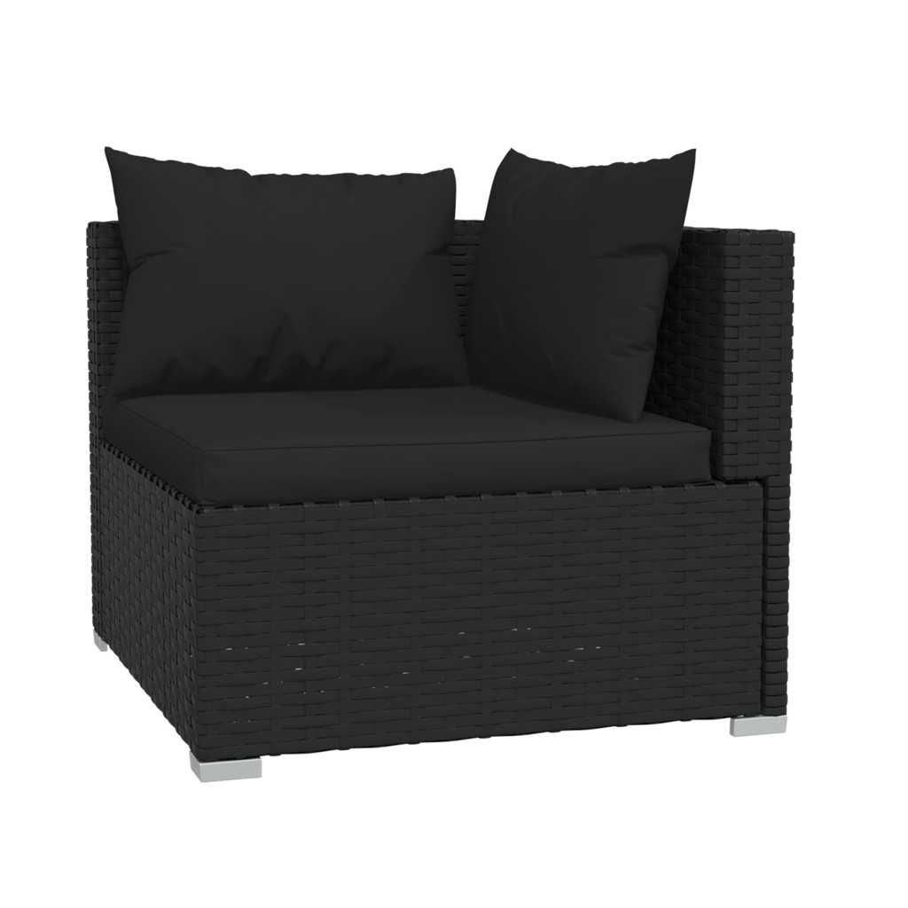 4 Pcs conjunto lounge de jardim c/ almofadões vime PE preto