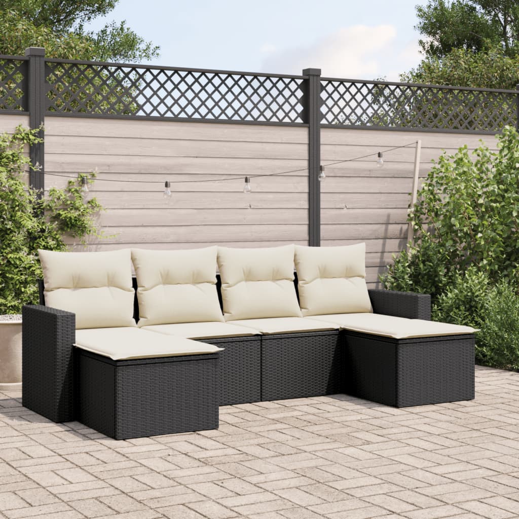 6 Pcs conjunto sofás de jardim c/ almofadões vime PE preto
