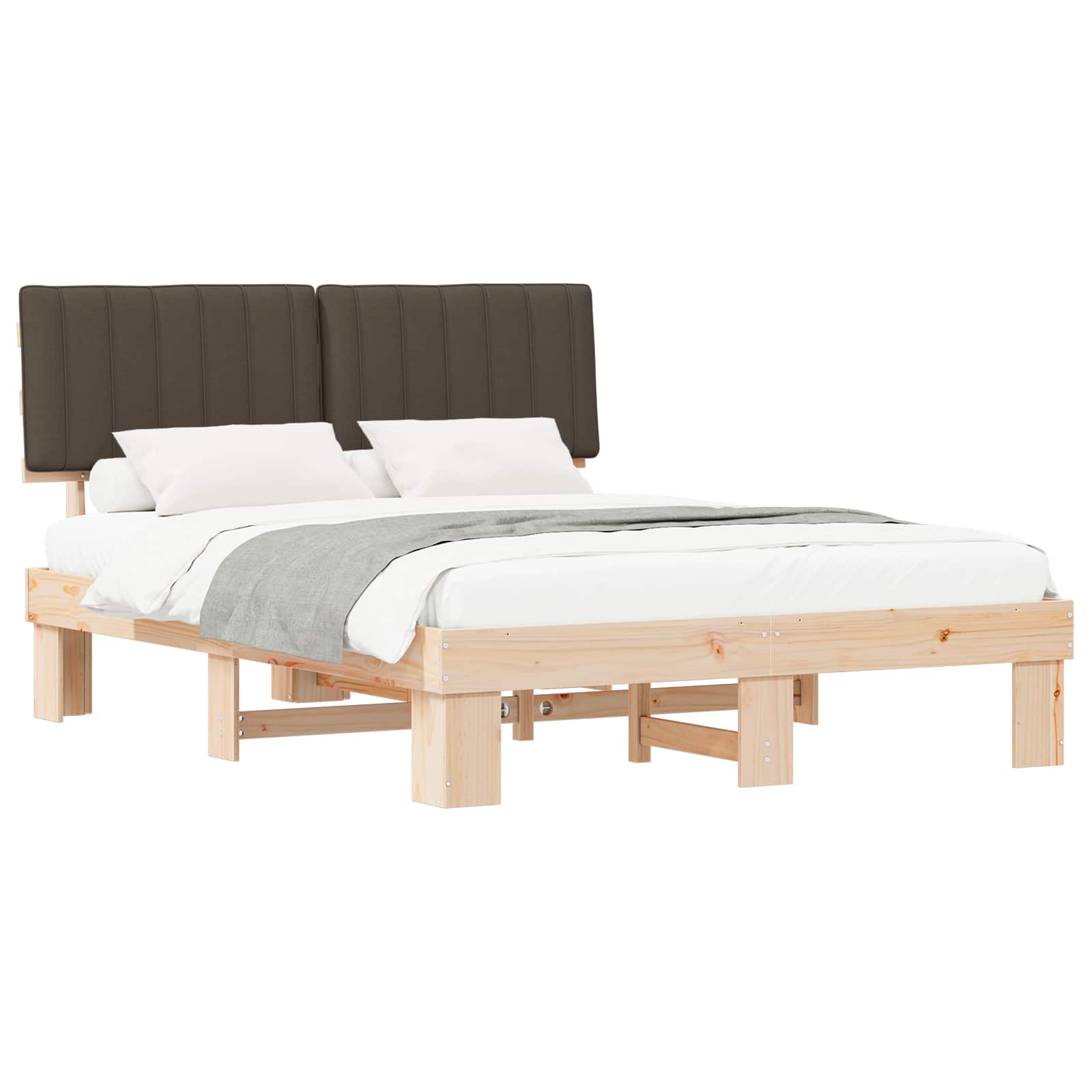 Estrutura de cama com cabeceira estofada cinzento-acastanhado
