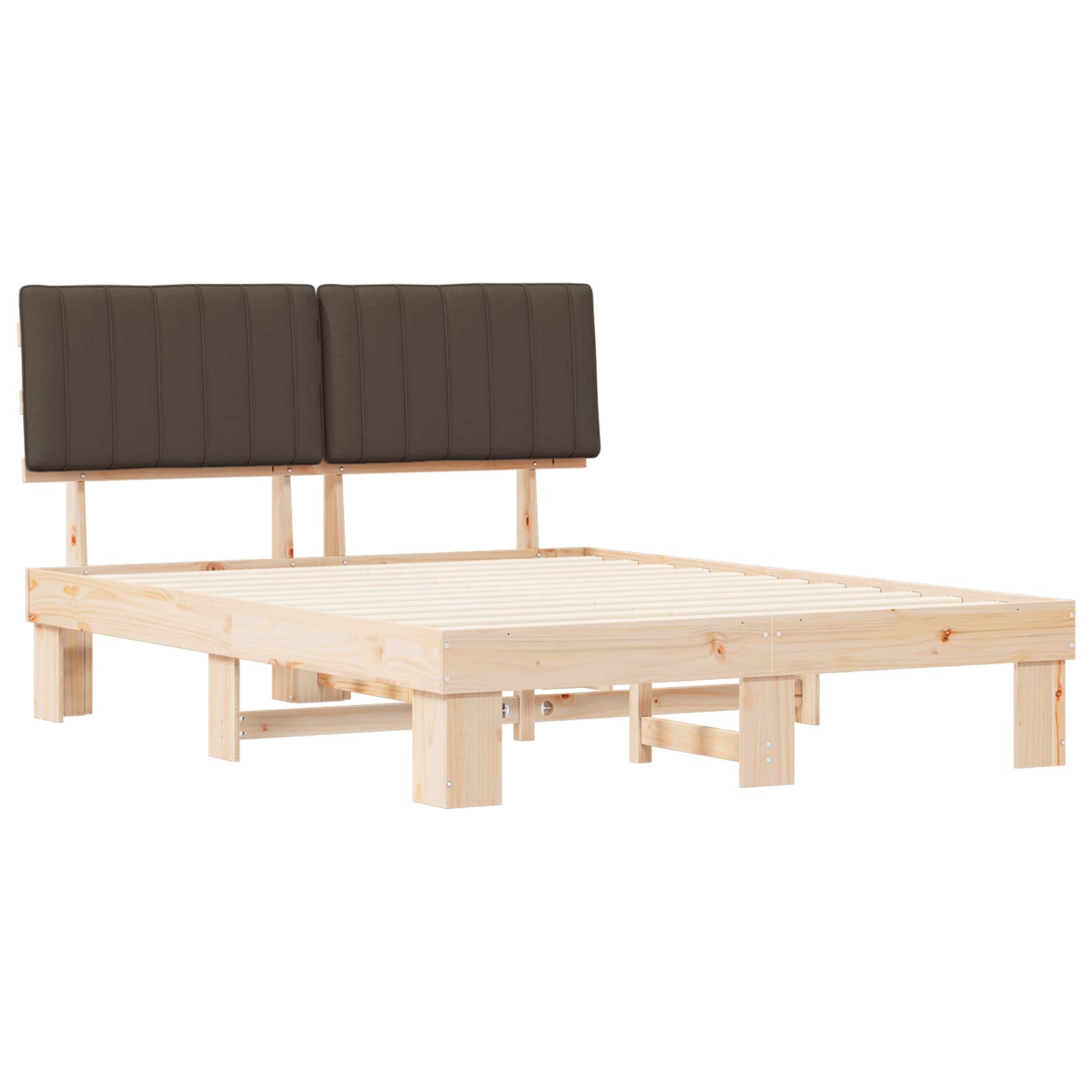 Estrutura de cama com cabeceira estofada cinzento-acastanhado