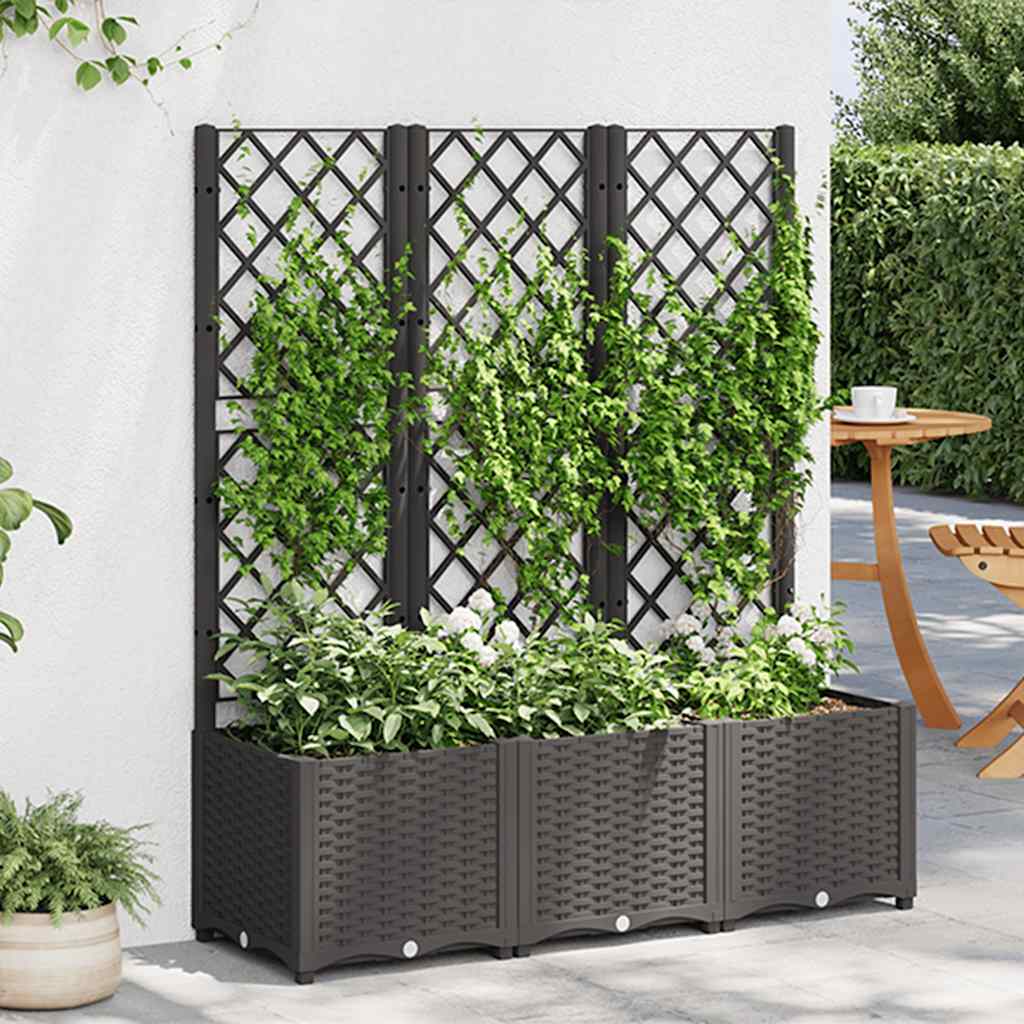 Vaso de jardim com treliça preto 120x40x136 cm PP