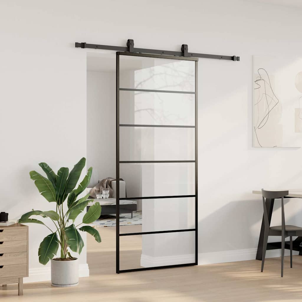 Porta deslizante c/ conj. ferragens 90x205cm vidro esg preto