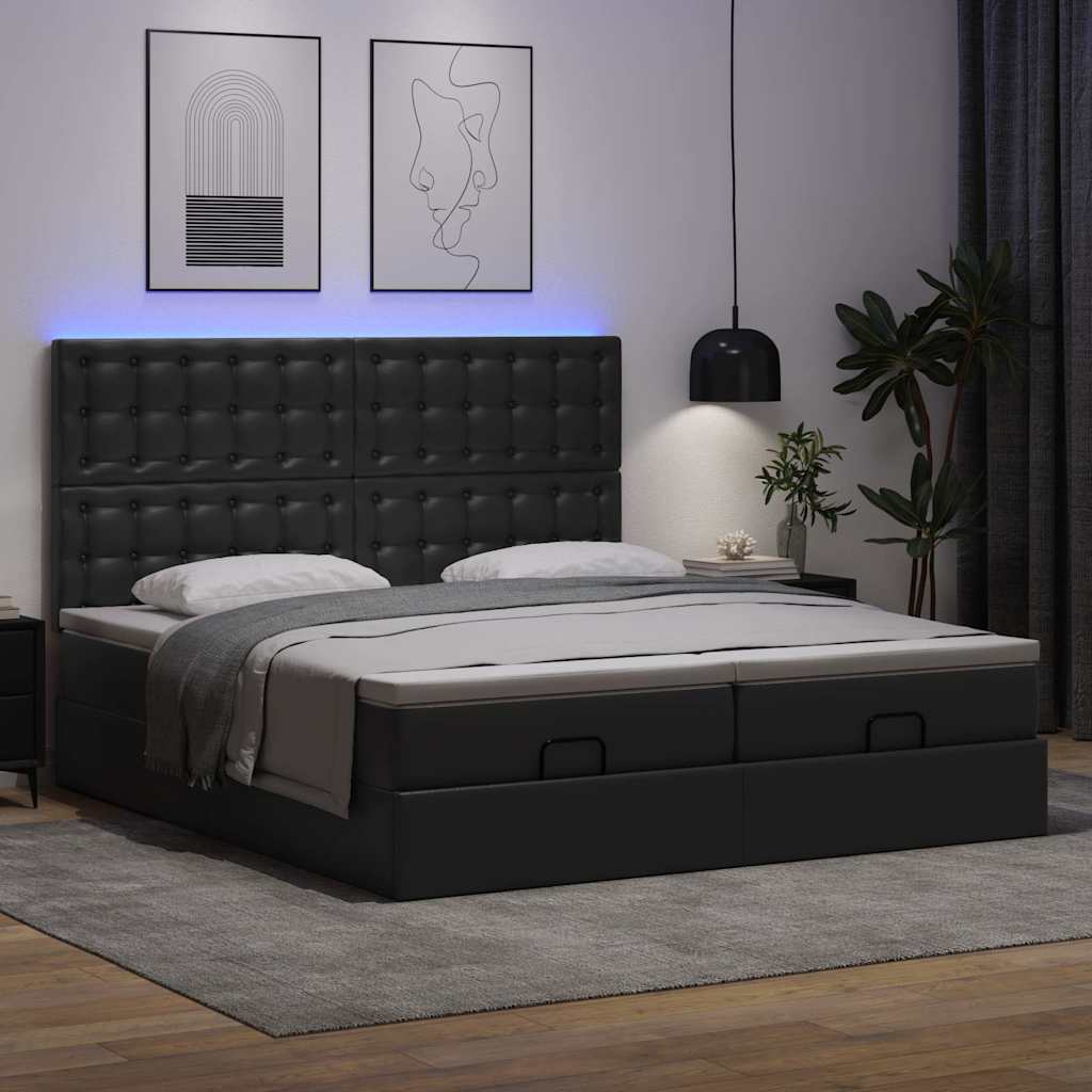 Estrutura de cama otomana com colchões pele artificial preta