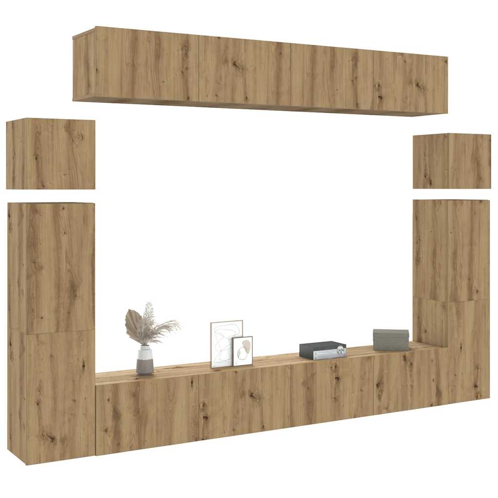 Conjunto de armário TV parede 8 pcs madeira carvalho artisiano