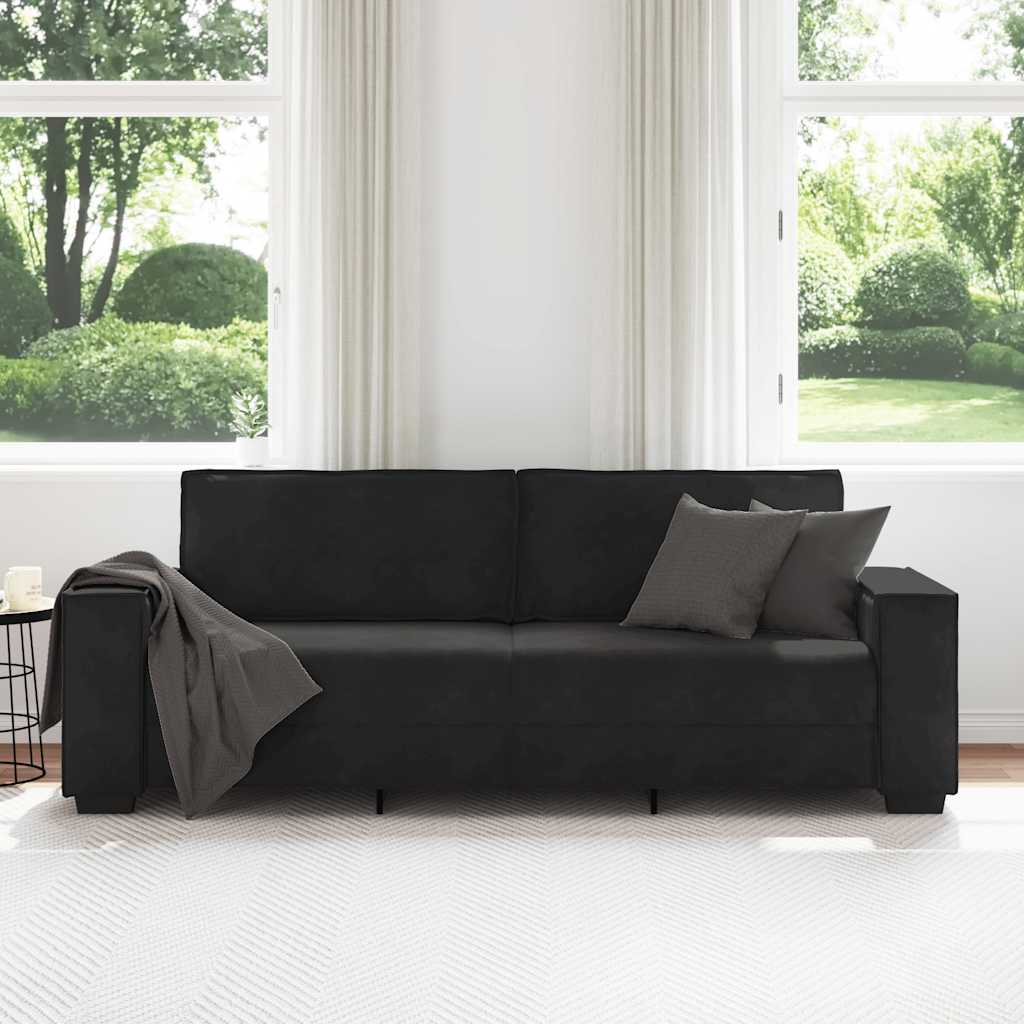 Sofá de 3 lugares 220x78x84 cm veludo preto
