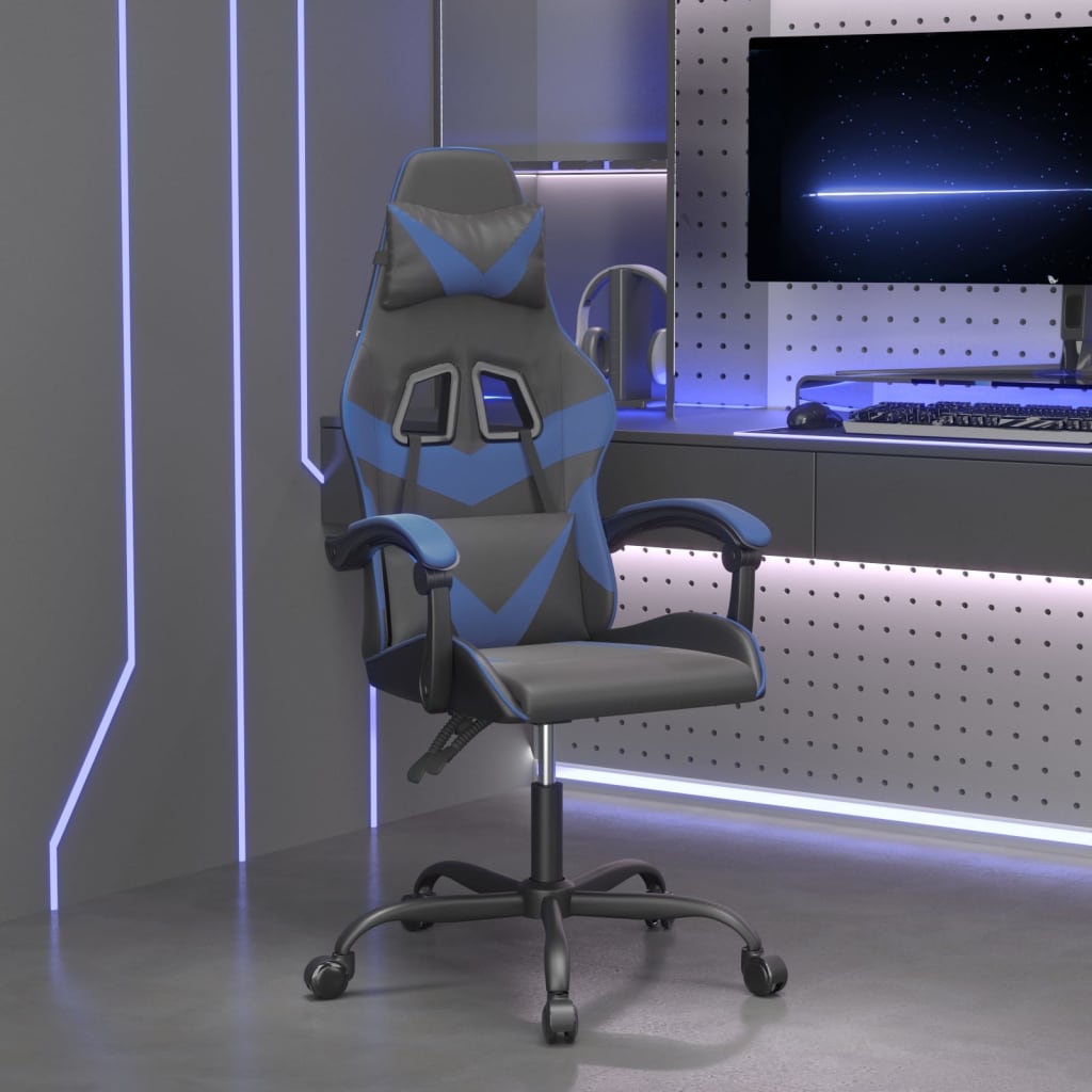 Cadeira de gaming couro artificial preto e azul