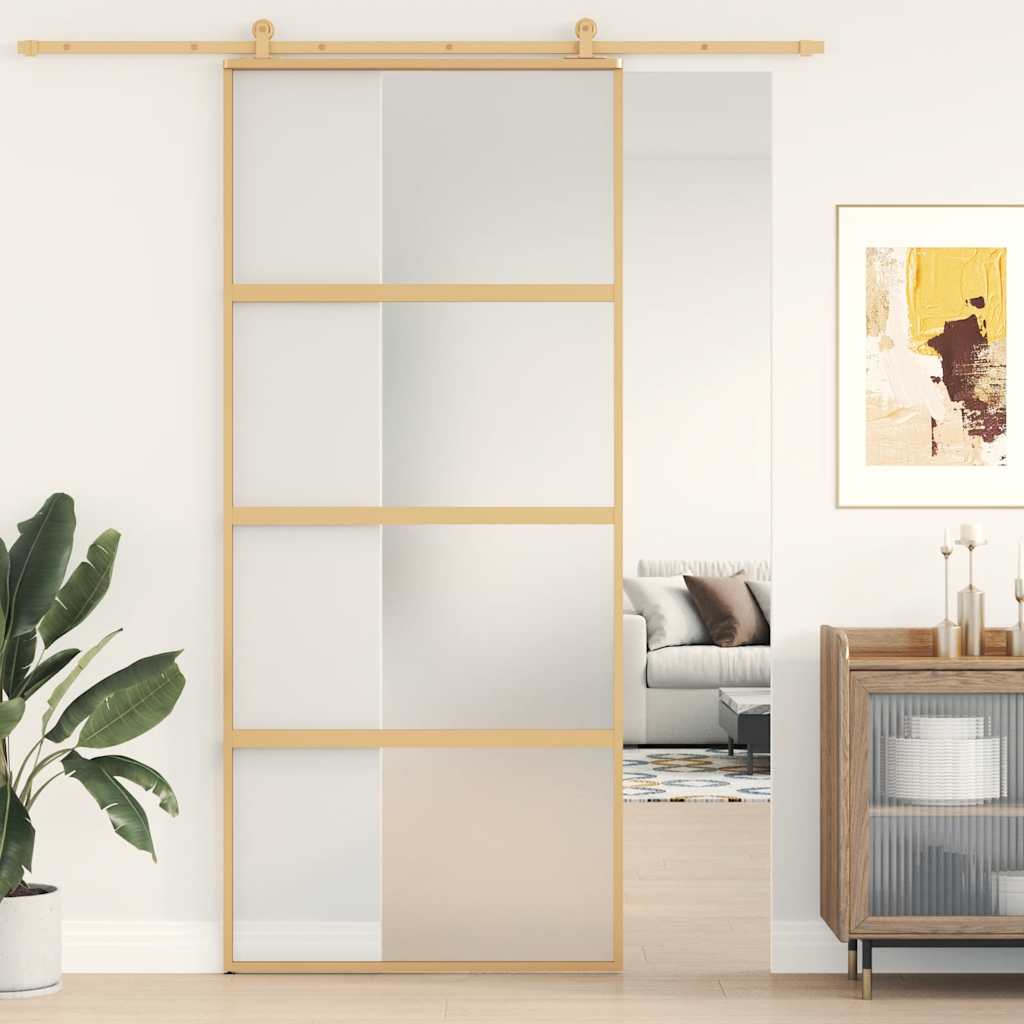 Porta deslizante 90x205 cm vidro esg fosco/alumínio dourado