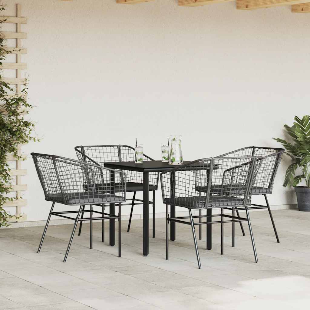 Conjunto de jantar jardim 5 peças almofadas vidro vime PE preto