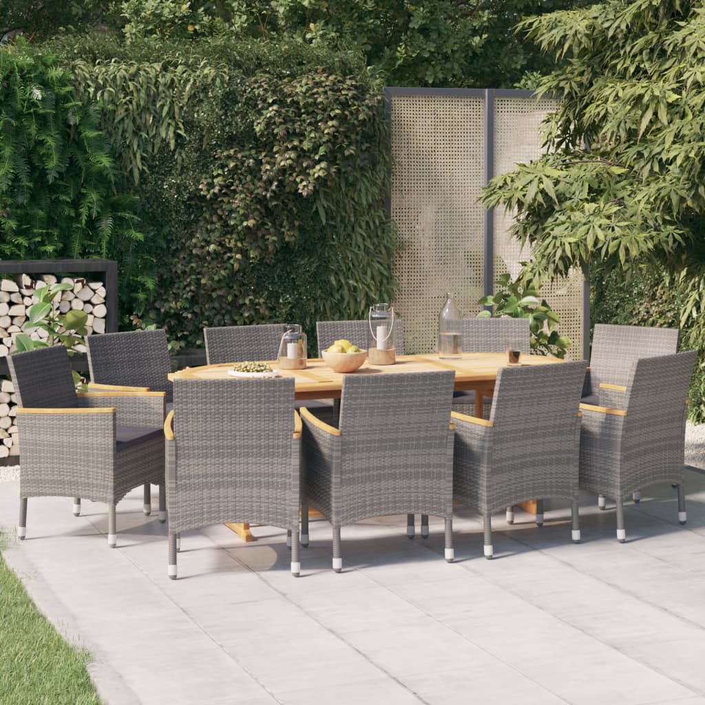 11 Pcs conjunto de jantar para jardim com almofadões cinzento