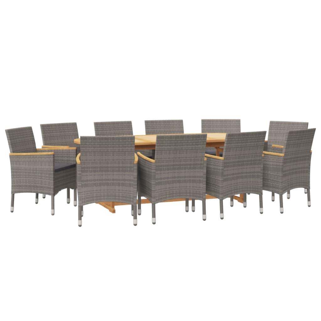 11 Pcs conjunto de jantar para jardim com almofadões cinzento