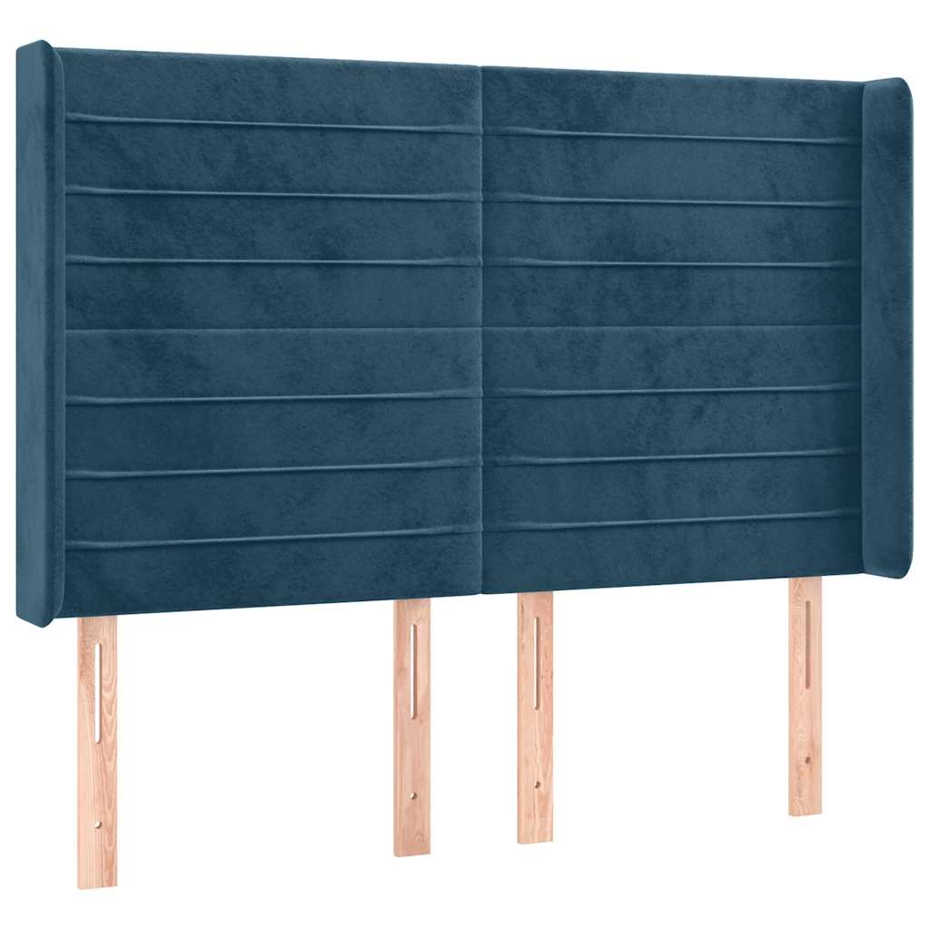 Cabeceira cama c/ luzes LED veludo 147x16x118/128cm azul-escuro