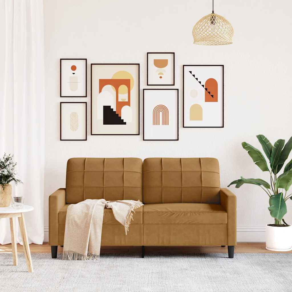 Sofá de 2 lugares veludo 140 cm castanho