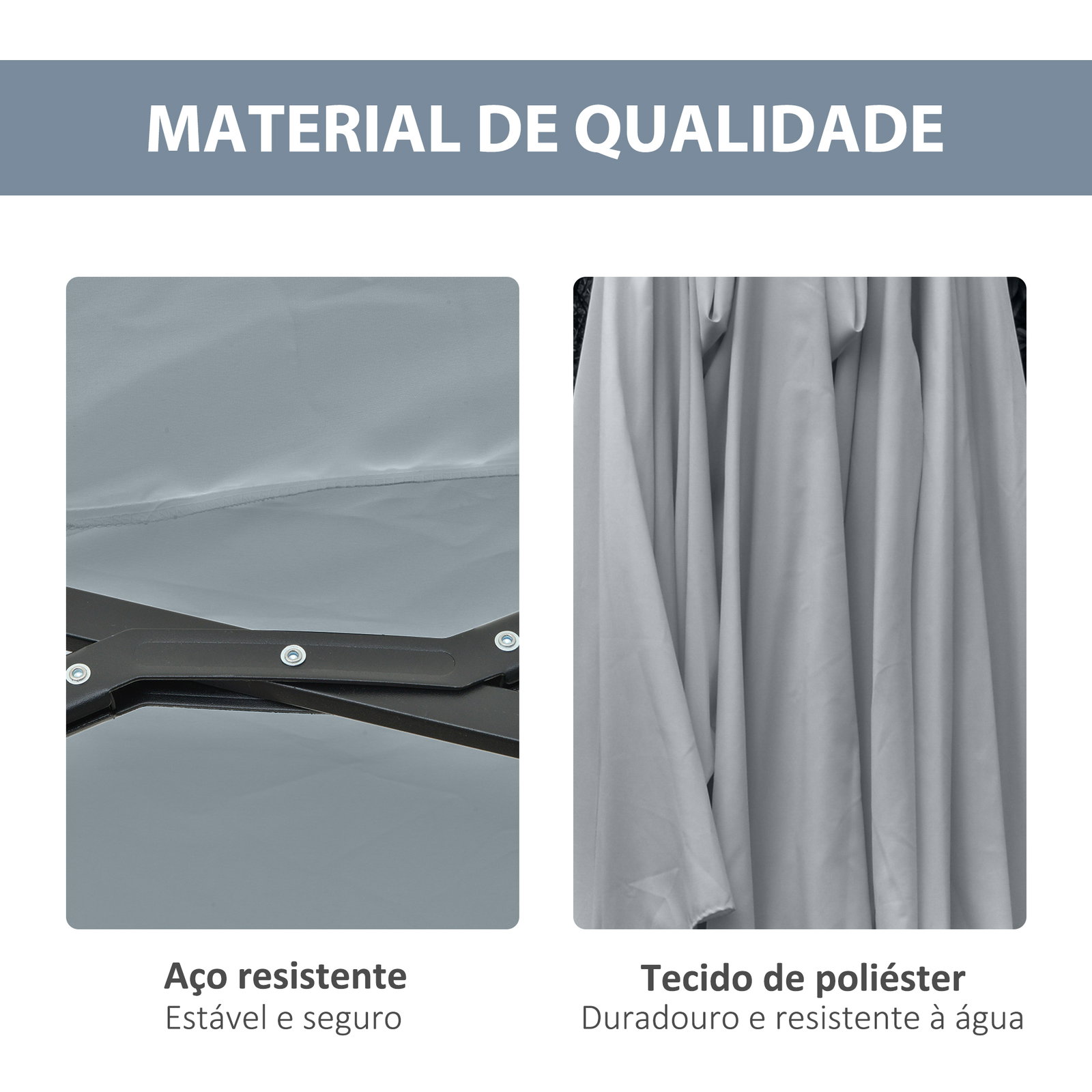 Chapéu de sol duplo de jardim com 48 luzes LED solar 450x265x240cm com manivela proteção solar para terraço cinza claro