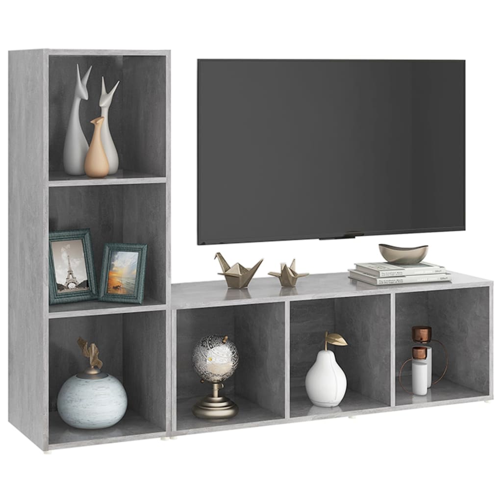 Móveis de TV 2 pcs 107x35x37 cm contraplacado cinzento cimento