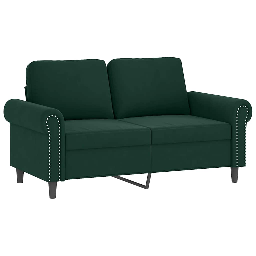 Sofá 2 lug. c/ almofadas decorativas 120 cm veludo verde-escuro