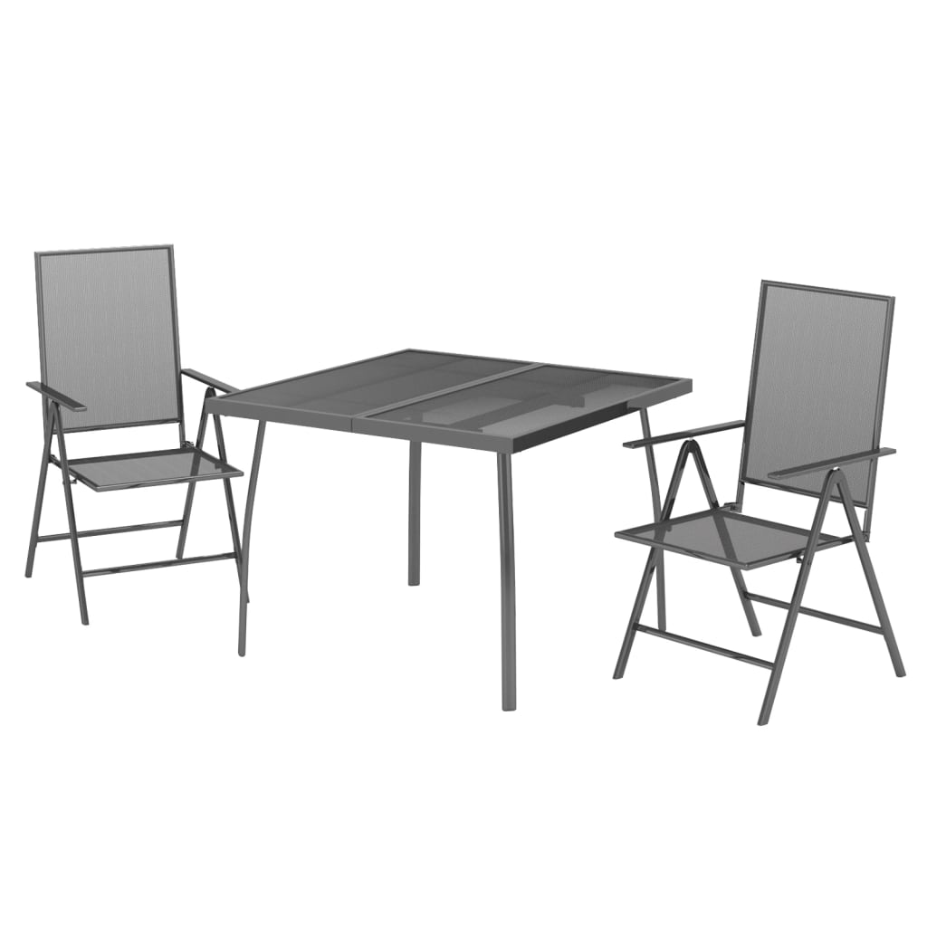 3 Pcs conjunto de jantar para jardim aço antracite