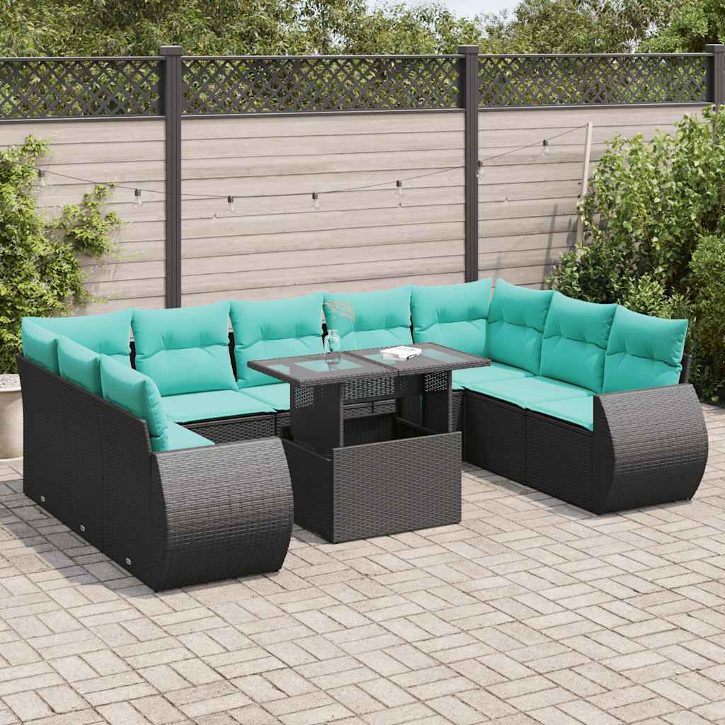 10 Pcs conjunto sofás jardim c/ almofadões vime PE/acácia preto