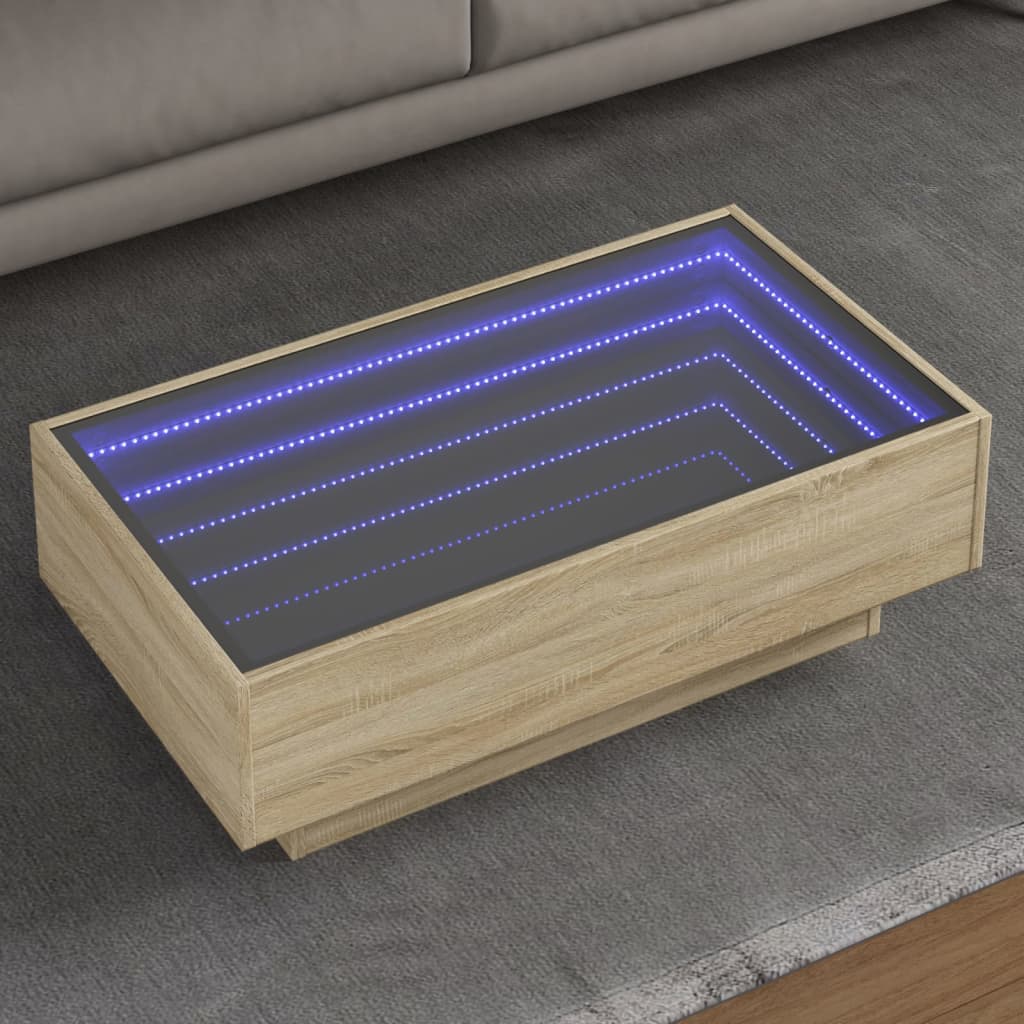 Mesa de centro c/ leds 90x50x30 cm derivados de madeira