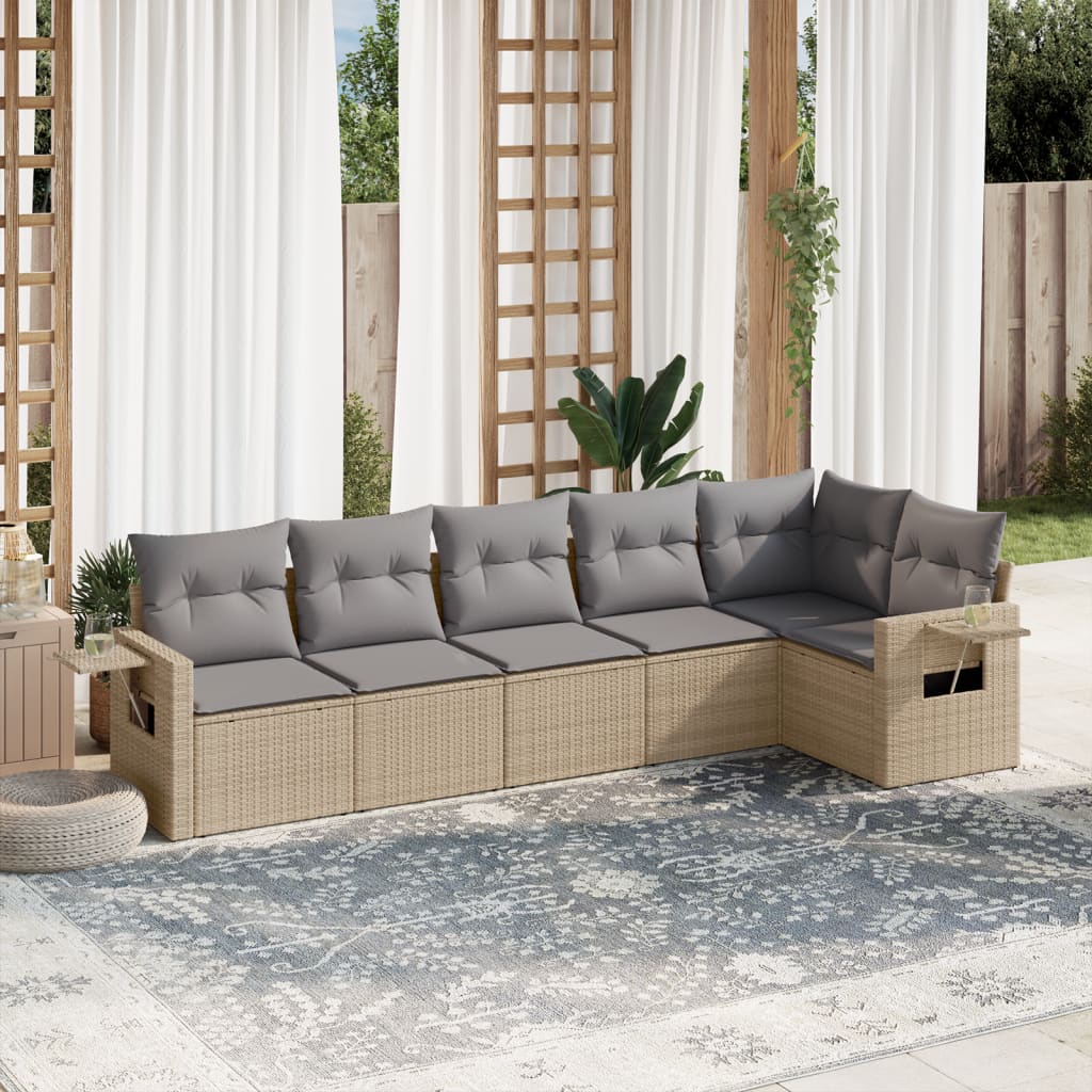 6 Pcs conjunto de sofás p/ jardim com almofadões vime PE bege