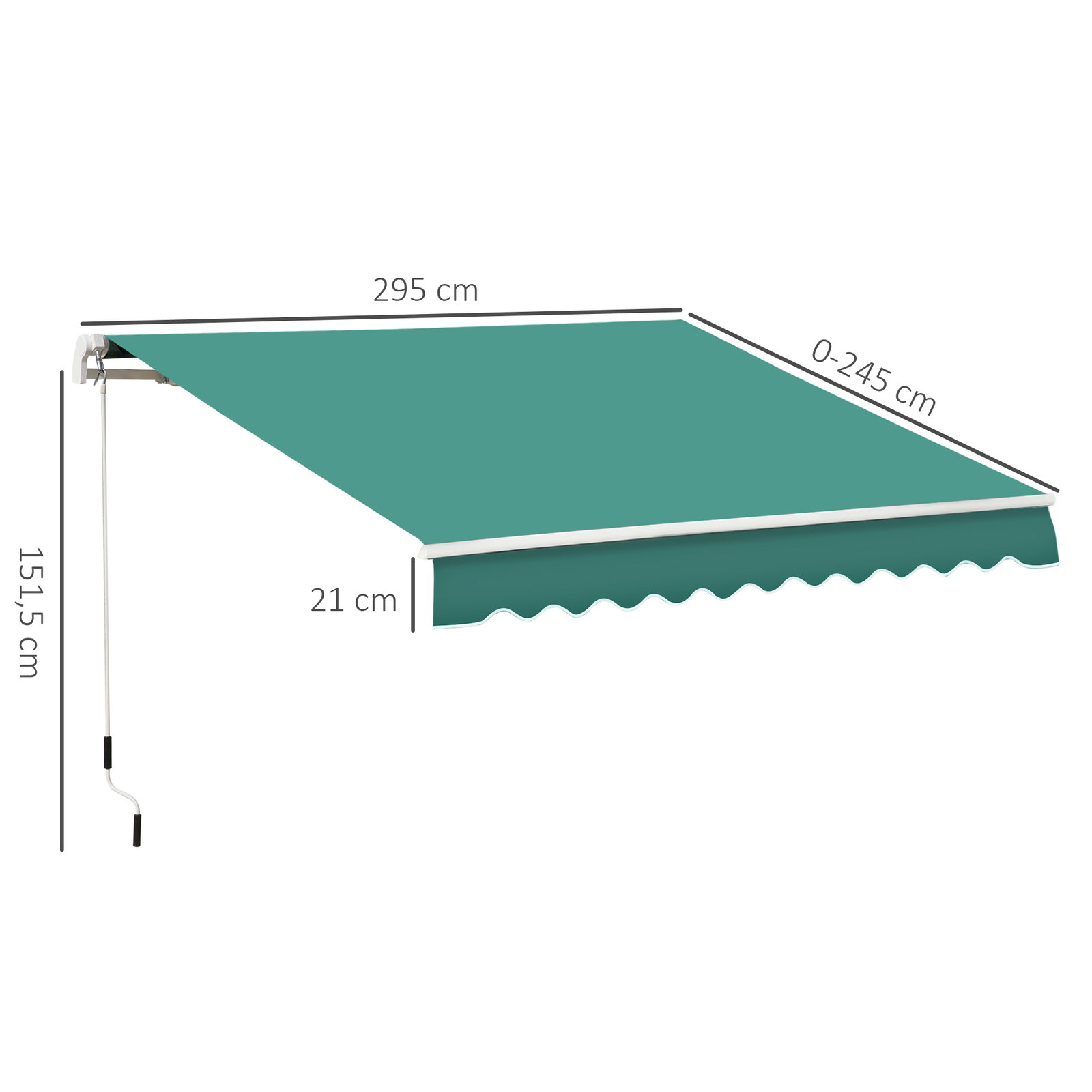 Toldo Manual Retrátil com Manivela 295x245 cm Toldo Enrolável para Janela Portas Balcão Terraço Exterior Verde