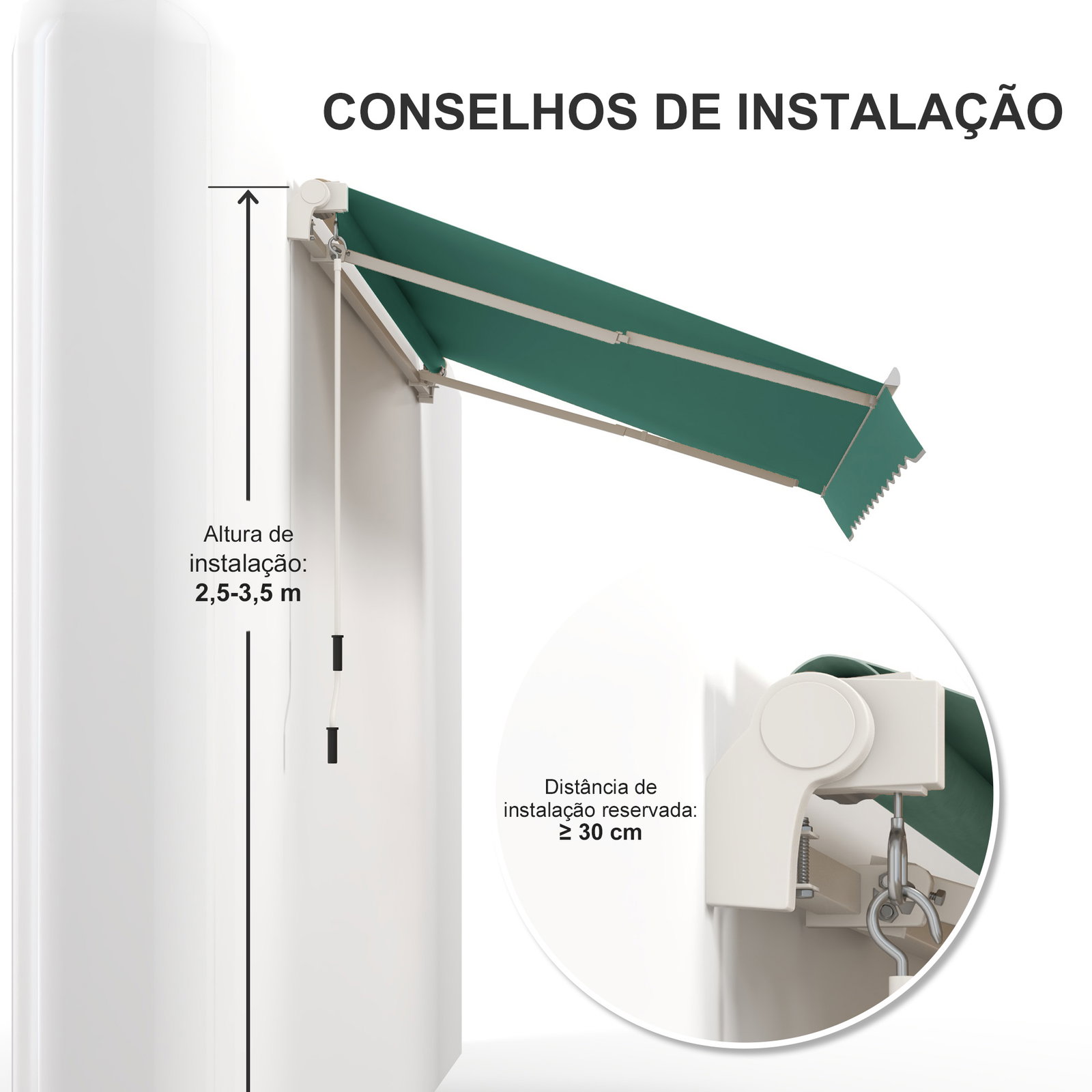 Toldo Manual Retrátil com Manivela 295x245 cm Toldo Enrolável para Janela Portas Balcão Terraço Exterior Verde