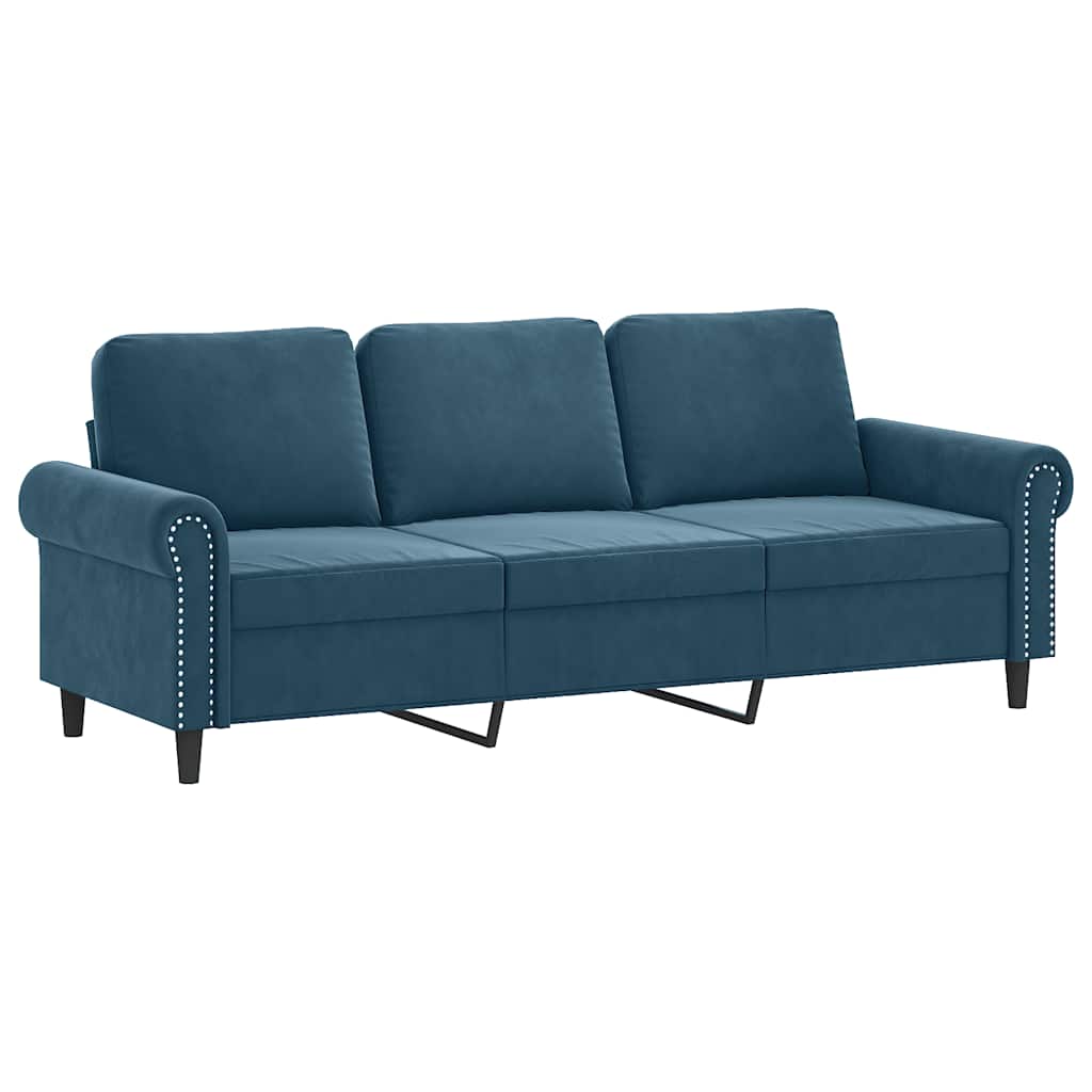 Sofá de 3 lugares com apoio de pés 180 cm veludo azul