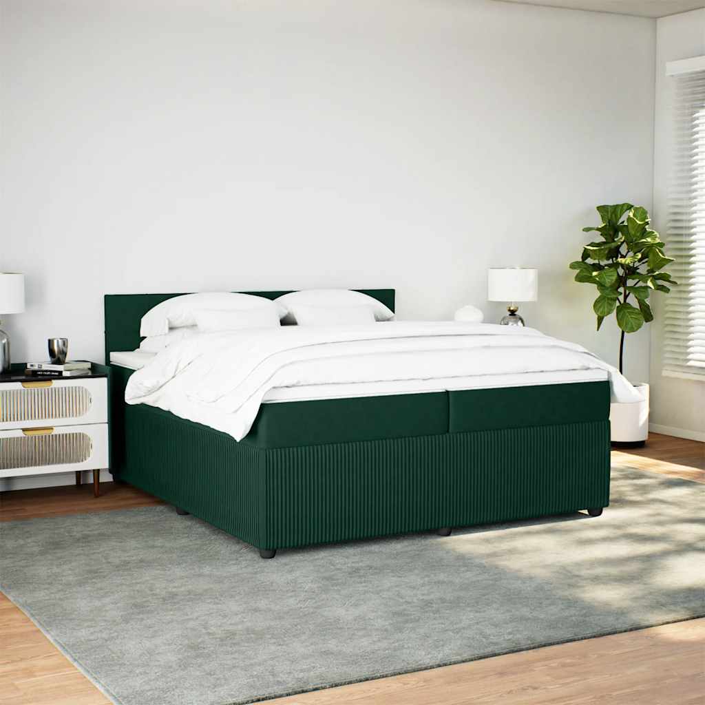 Cama com molas/colchão 200x200 cm veludo verde-escuro