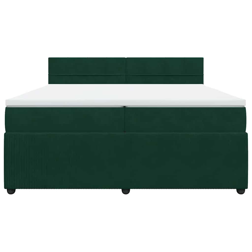 Cama com molas/colchão 200x200 cm veludo verde-escuro