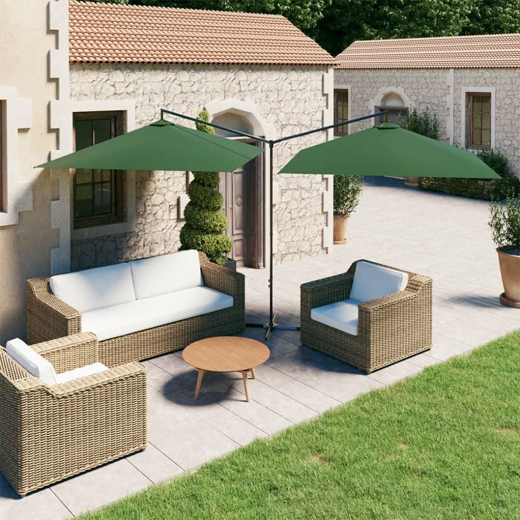 Guarda-sol de jardim duplo com poste de aço 600x300 cm verde