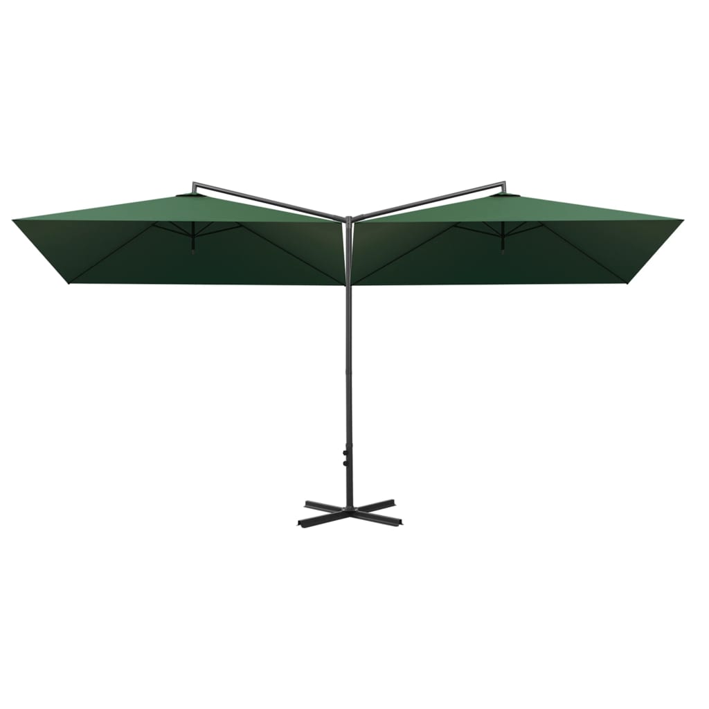 Guarda-sol de jardim duplo com poste de aço 600x300 cm verde