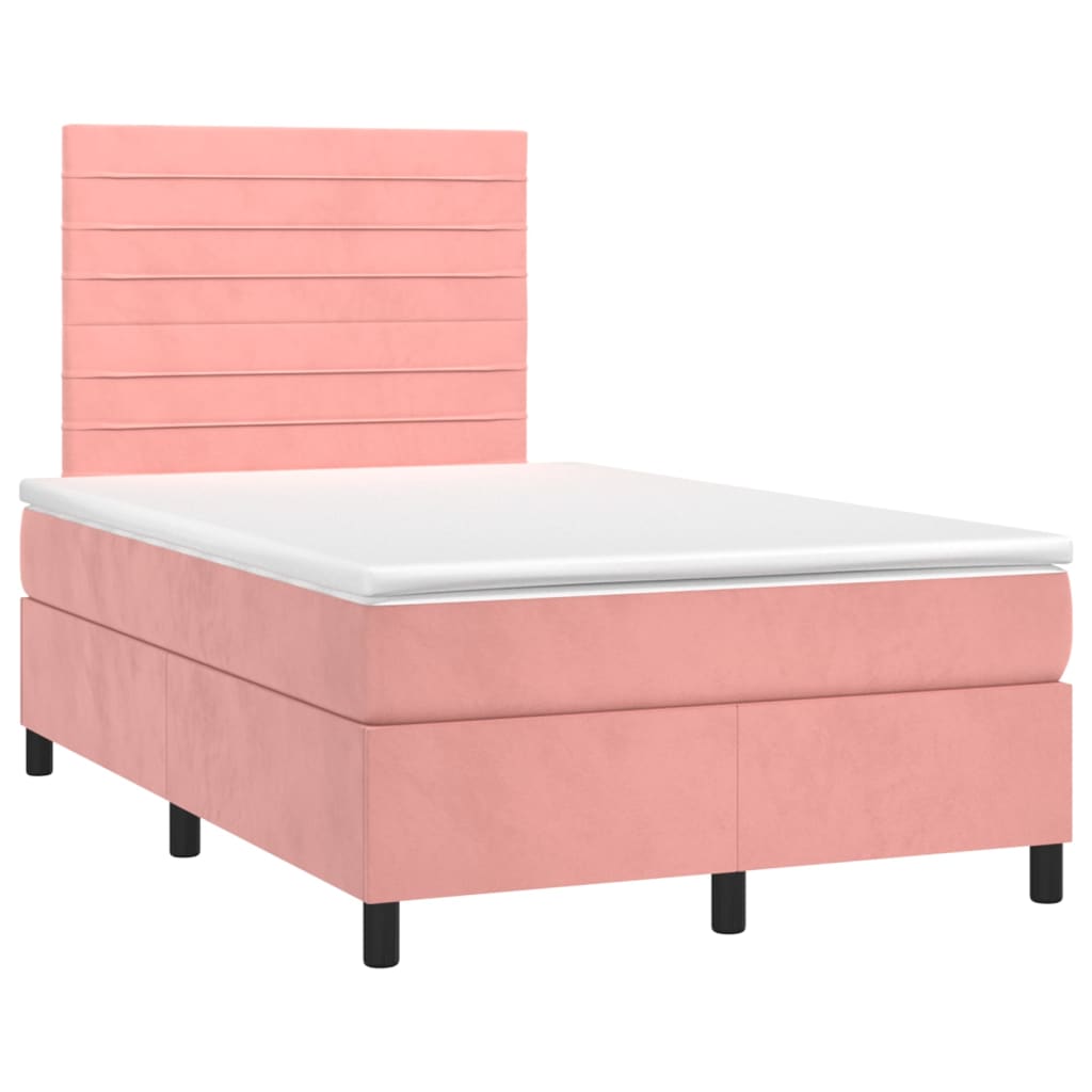 Cama box spring c/ colchão/LED 120x200 cm veludo rosa