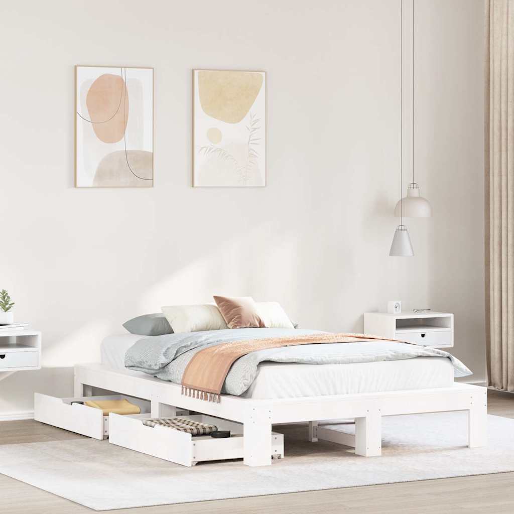 Cama sem colchão 135x190 cm madeira de pinho maciça branco