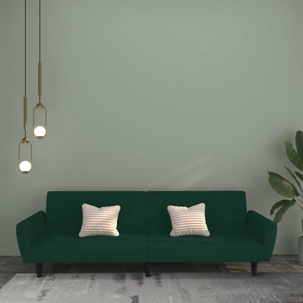 Sofá-cama de 2 lugares veludo verde-escuro
