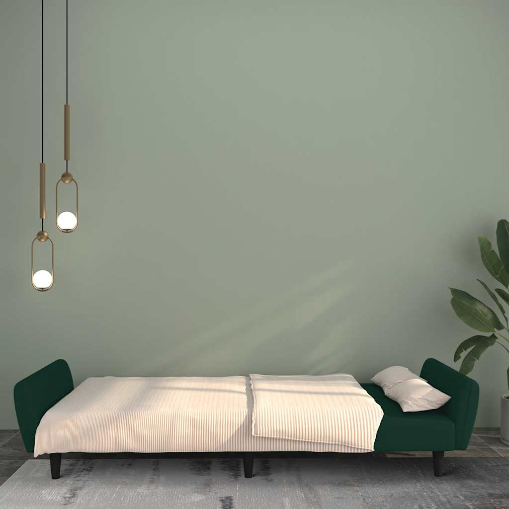 Sofá-cama de 2 lugares veludo verde-escuro