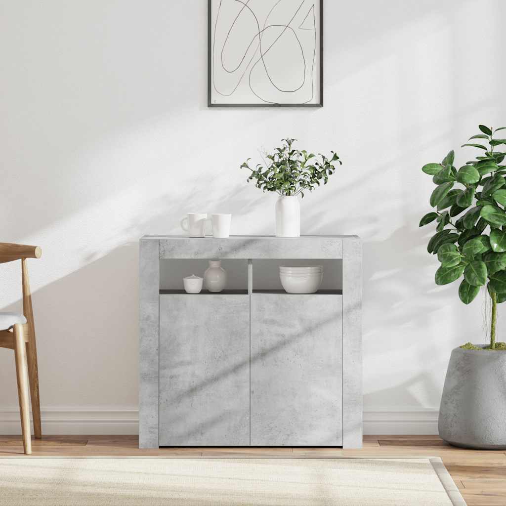 Aparador com luzes LED 80x35x75 cm cinzento cimento