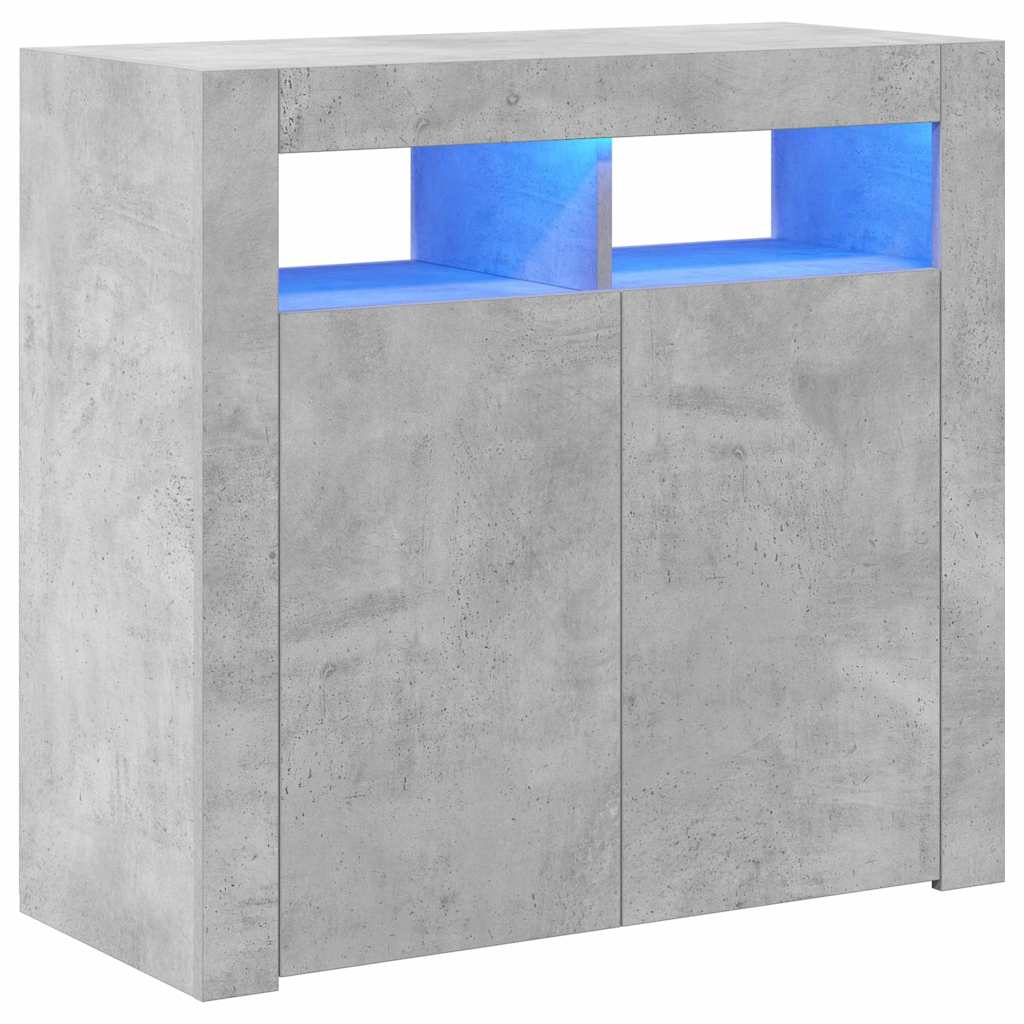 Aparador com luzes LED 80x35x75 cm cinzento cimento