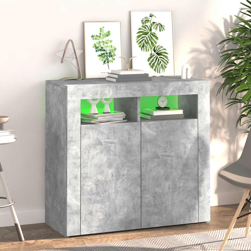 Aparador com luzes LED 80x35x75 cm cinzento cimento