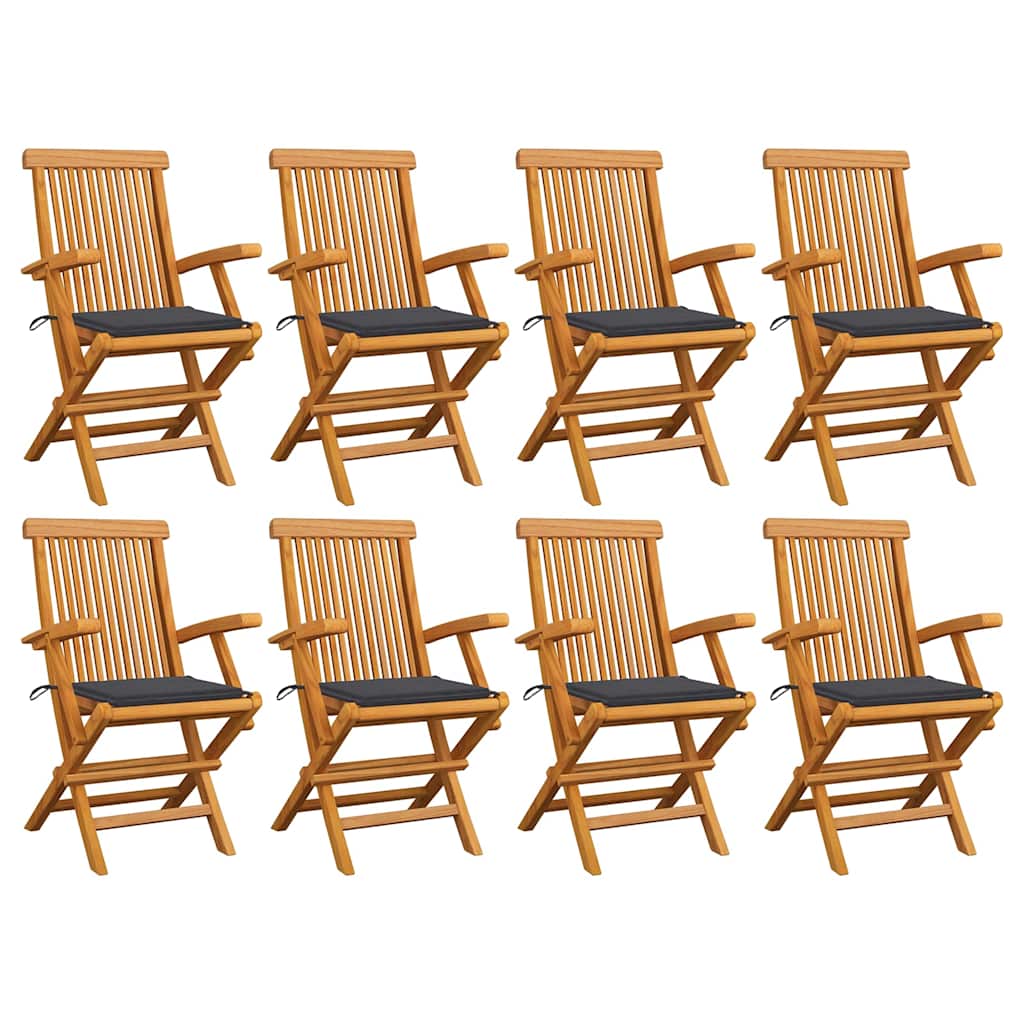 Cadeiras de jardim c/ almofadões antracite 8 pcs teca maciça