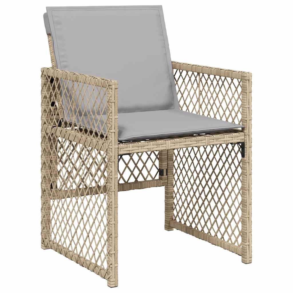 5 Pcs conjunto de jantar p/ jardim com almofadões vime PE bege