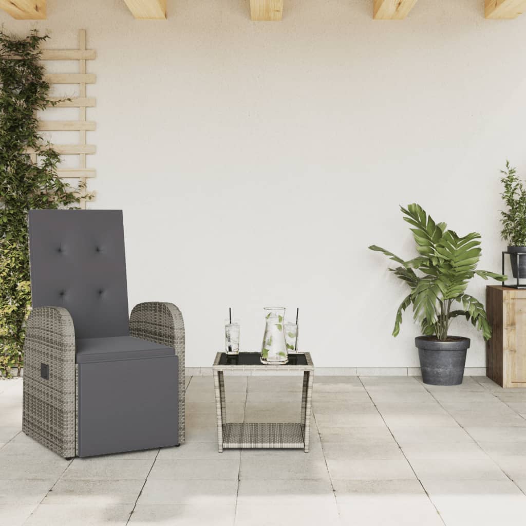 2 Pcs conjunto de jantar p/ jardim c/ almofadões vime PE cinza