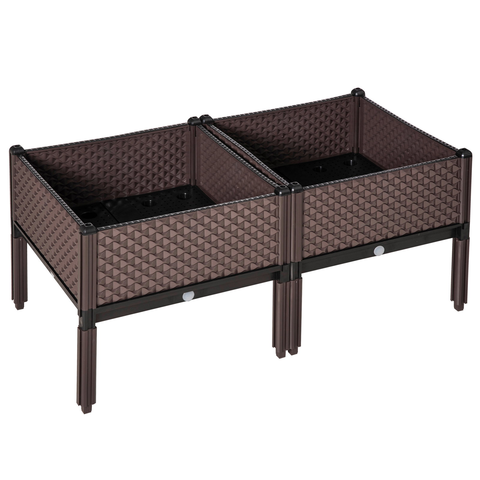Conjunto de 2 Floreiras de Exterior Quadradas Elevadas Combinação Livre Floreiras para Jardim 50x50x46,5 cm Marrom