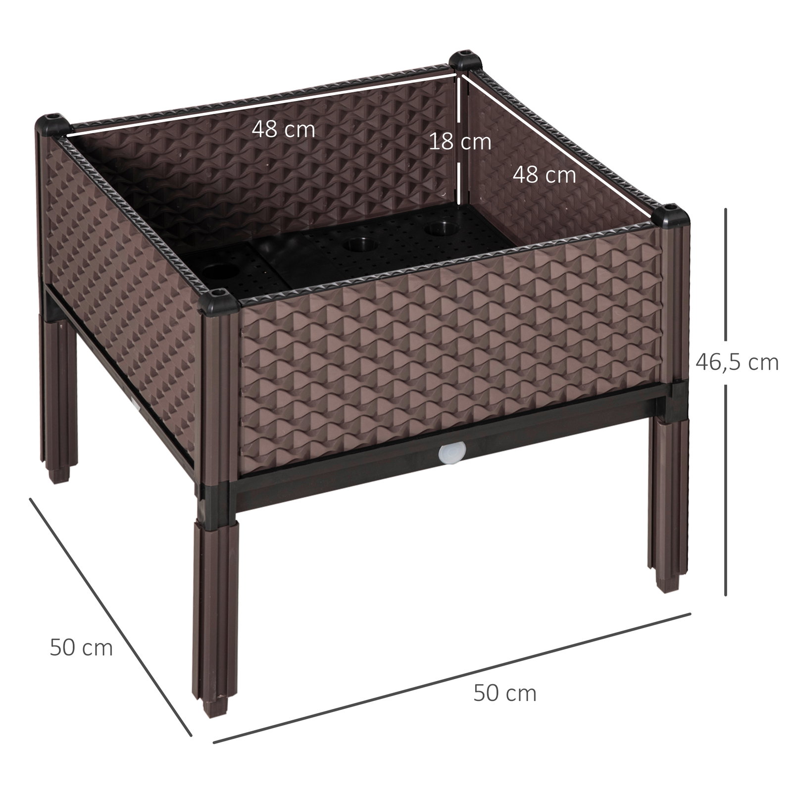 Conjunto de 2 Floreiras de Exterior Quadradas Elevadas Combinação Livre Floreiras para Jardim 50x50x46,5 cm Marrom