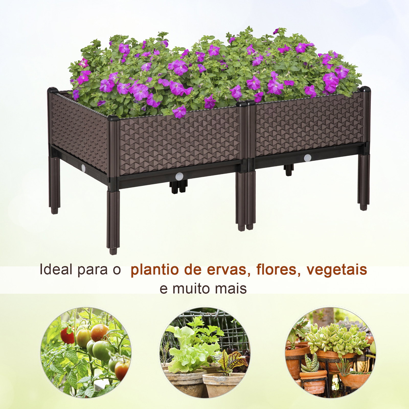 Conjunto de 2 Floreiras de Exterior Quadradas Elevadas Combinação Livre Floreiras para Jardim 50x50x46,5 cm Marrom